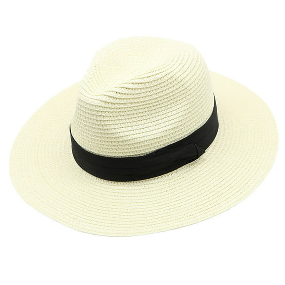 Womens Mens Wide Brim Panama Hat Fedora Summer Beach Sun Hat UPF Hat For Women