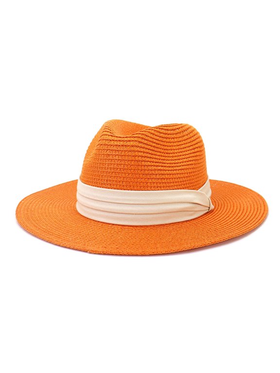 Womens Mens Wide Brim Straw Panama Hat Fedora Summer Beach Sun Hats UPF50+