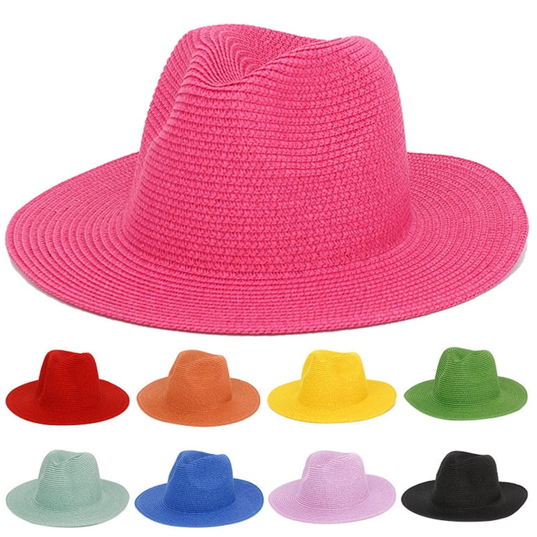 Womens Mens Wide Brim UV Protection Straw Panama Hat Fedora 