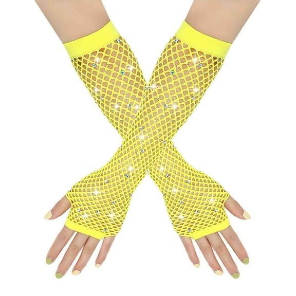 80s Women Fishnet Mesh Long Fingerless Gloves Retro Party Accessory