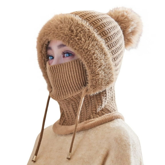 Womens Mens Winter Hat Plush Hat Scarf Integrated Warm And Cold With Thick Velvet Knit Pullover And Woolen Hat