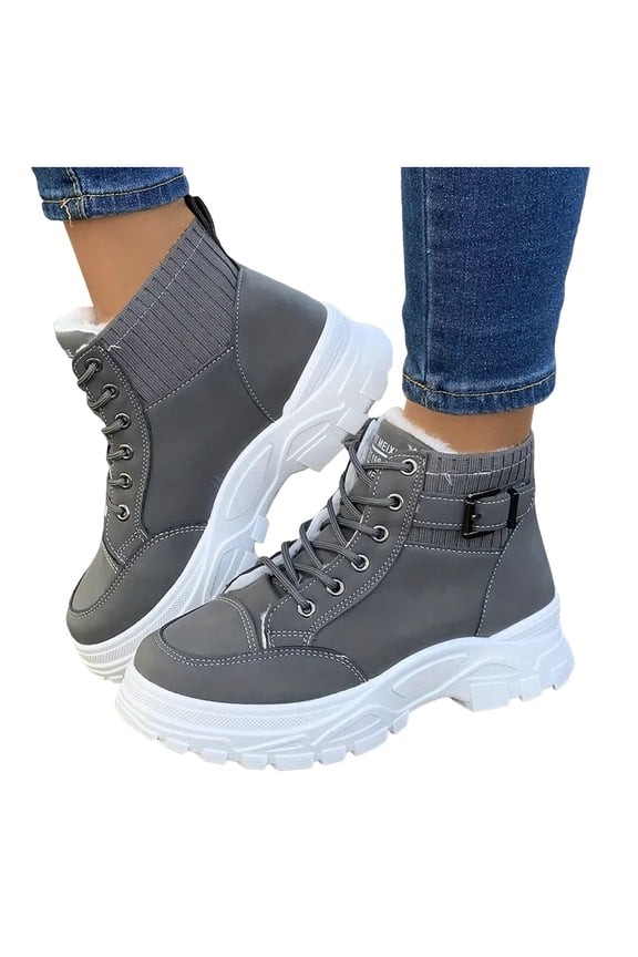 Womens Mens Winter Platform Combat Boots with Fleece Lined Warm Chunky High Top Fashion Sneakers Snow Ankle Booties