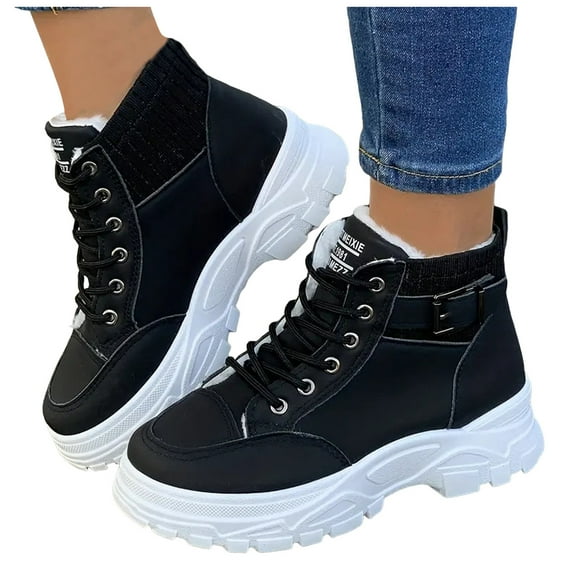 Womens Mens Winter Platform Combat Boots with Fleece Lined Warm Chunky High Top Fashion Sneakers Snow Ankle Booties