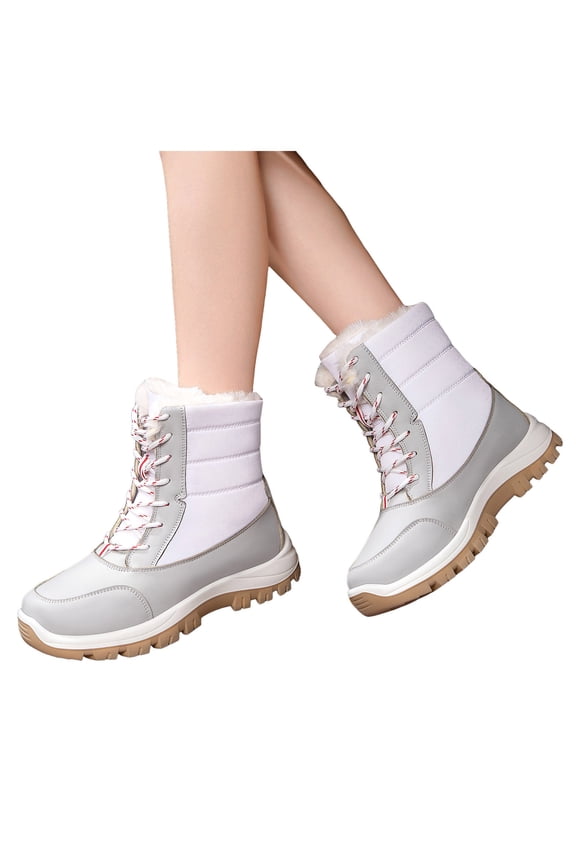 Womens Mens Winter Snow Boots Waterproof Walking Hiking Booties Lace up Warm Ankle Boot Fleece Outdoor Shoes