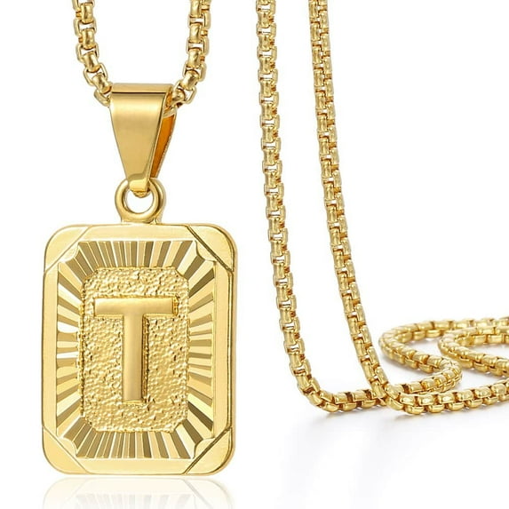 Womens Mens Yellow Gold Filled Letter A-Z Initial Necklace Capital Alphabet Pendant Box Chain Unisex 24Inch