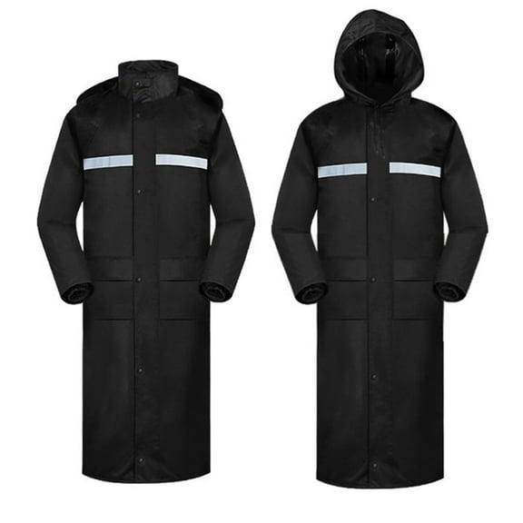 Womens Mens Zipper Raincoat Adults Waterproof Long Sleeve Hoodie Safety Jacket Loose Unisex Outdoor Work Jackets Black, XL