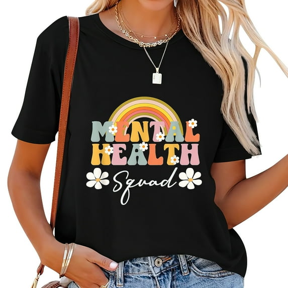 Womens Mental Health Squad Mental Health Awareness Groovy T-Shirt Black