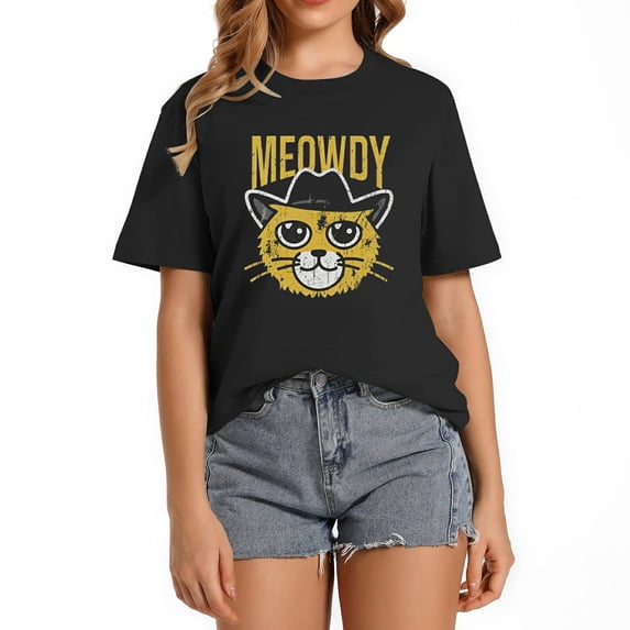 Womens Meowdy - Funny Mashup Between Meow and Howdy - Cat Meme Vintage Shirts Black
