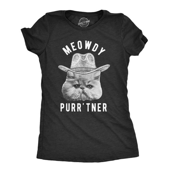 Womens Meowdy Purr'tner T Shirt Hilarious Cowboy Cat Tee Kitty Owner Gift Womens Graphic Tees