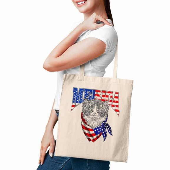 Womens Merica Cat Happy 4Th Of July American Flag Great Family Gift VNeck Tote Bags