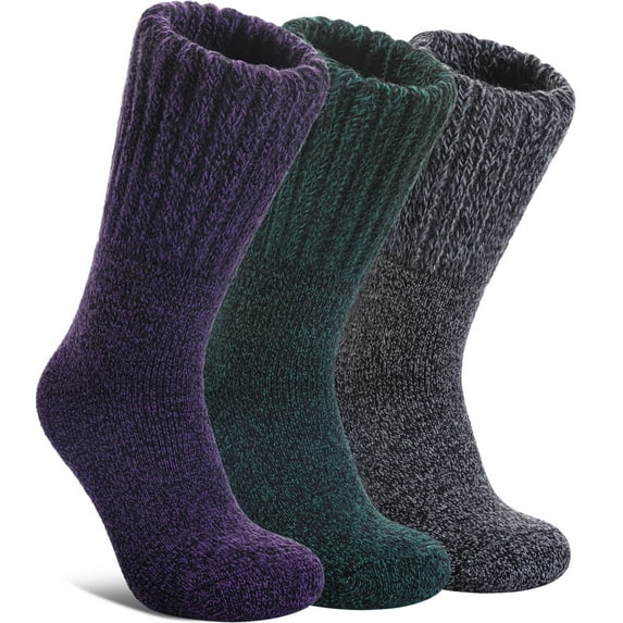 Womens Merino Wool Boot Socks Thermal Thick Winter Warm Cozy Hiking Work Boot Socks Christmas Gift (3 Pairs-White Grey Black)