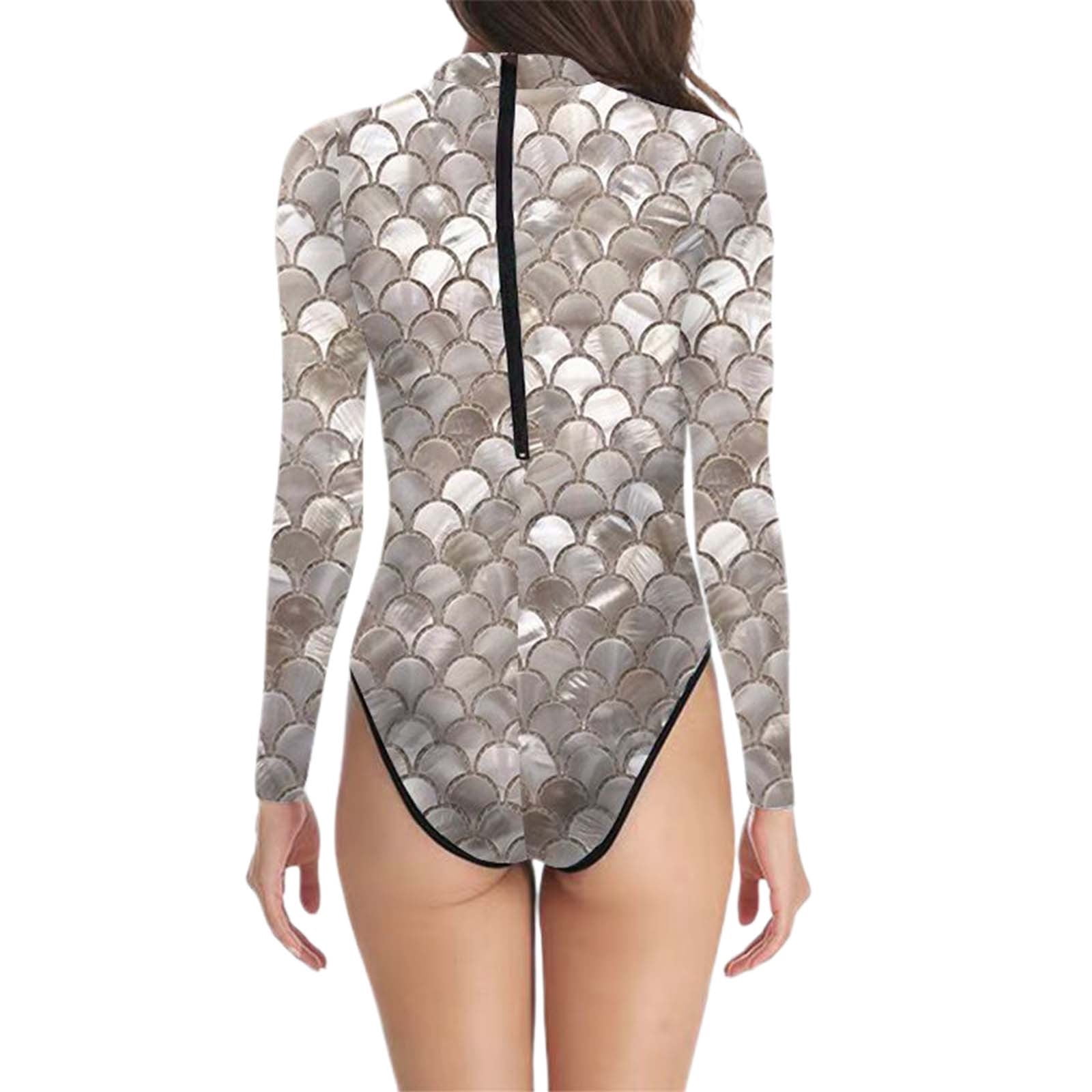 Mermaid Long Sleeve Printed Letter Graphic Swimsuit