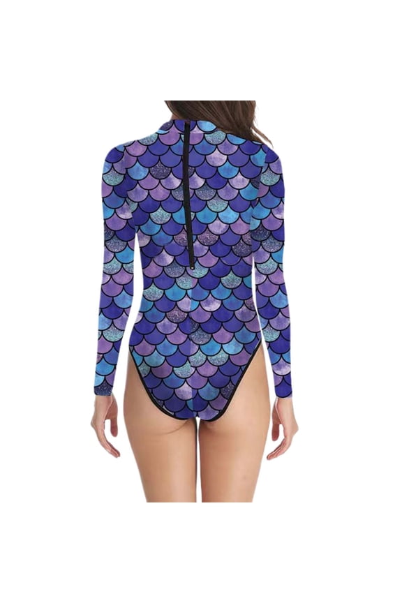 Womens Mermaid One Piece Swimsuits Long Sleeve Athletic Swimsuit Sports Surfing Swimwear Bathing Suits