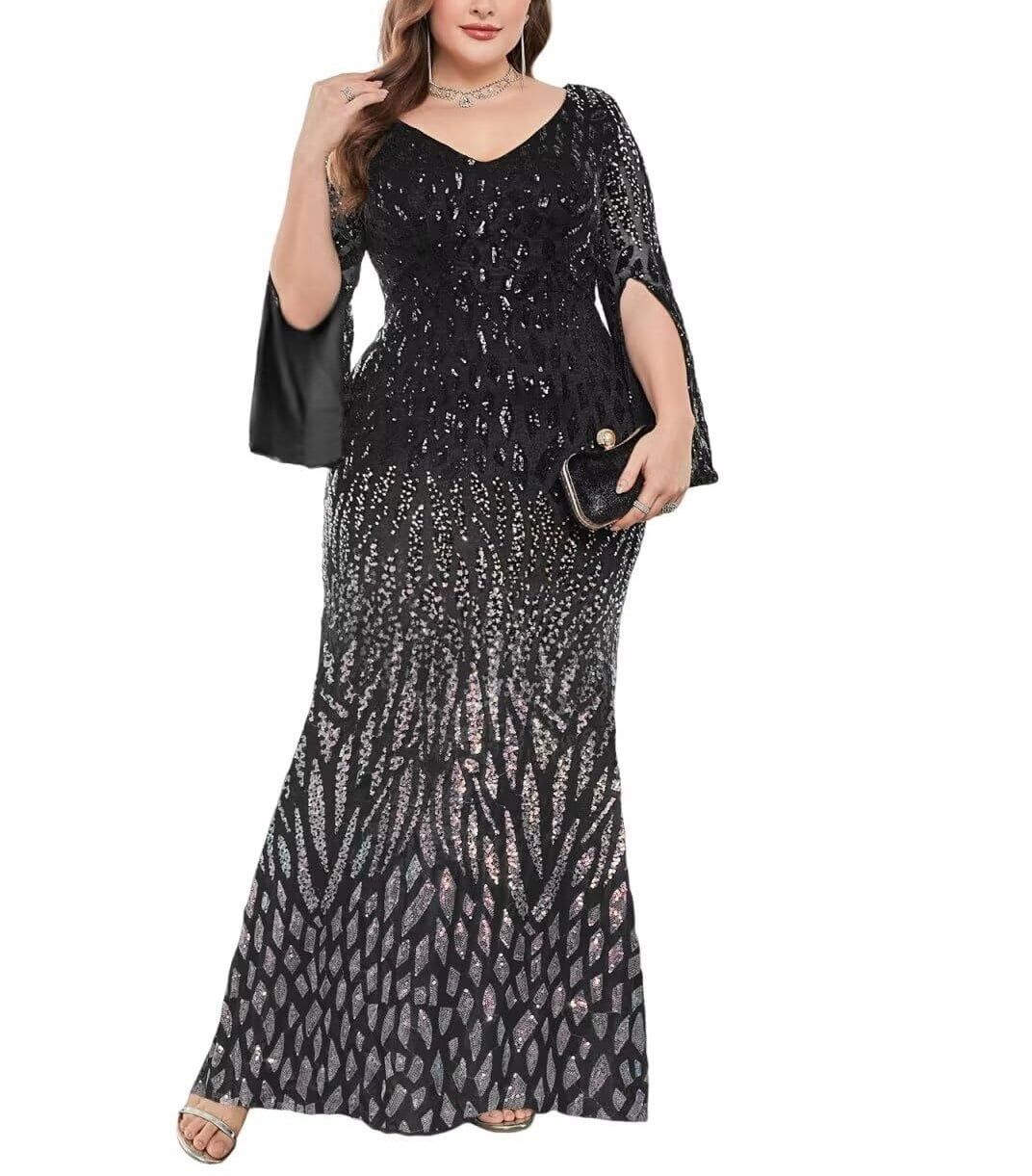 Plus Size Blue Lone-Sleeves Mermaid Evening Gown JTE326