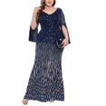 thumbnail image 1 of Womens Mermaid Plus Size V Neck Sequin Evening Dress Long Sleeves Mother of The Bride Gowns Royal Blue, 1 of 7