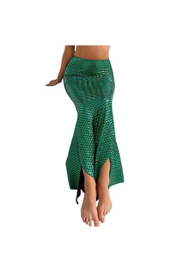 Womens Mermaid Tail Costume High Waist Fancy Party Sequins Maxi Dress Tail Skirt