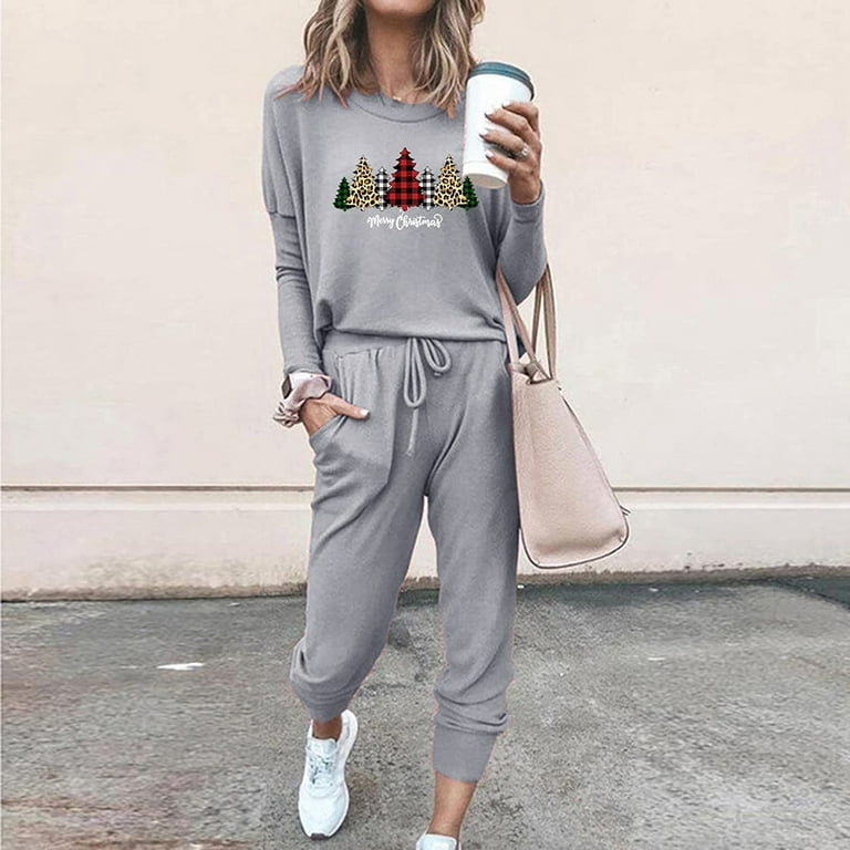 Womens Merry Chrismas Sweatsuit,Two Piece Outfits for Women Christmas  Sweatsuits Sets 2 Pieces Jogger Sets with Pockets Long Sleeve Yoga Jogging  Sweat