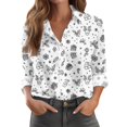 thumbnail image 1 of Womens Merry Christmas Long Sleeve Button Down Shirt Festive Snowflake Print Casual Blouse Holiday Top for Winter Party, 1 of 5