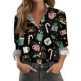 thumbnail image 1 of Womens Merry Christmas Long Sleeve Button Down Shirt Festive Snowflake Print Casual Blouse Holiday Top for Winter Party, 1 of 5