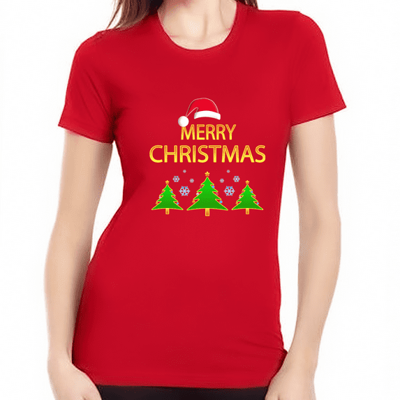 Womens Merry Christmas Shirt Funny Christmas Shirts for Women 100% Super Soft Cotton Christmas Spirit