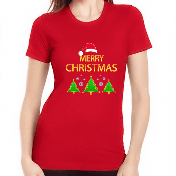 Womens Merry Christmas Shirt Funny Christmas Shirts for Women 100% Super Soft Cotton Christmas Spirit