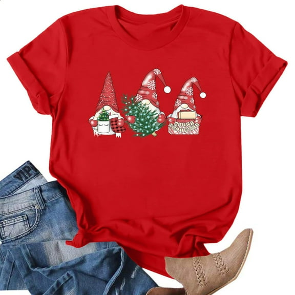 Womens Merry Christmas Shirts Xmas Santa Claus Graphic Print Crewneck Tees Short Sleeve Holiday Gifts Tops