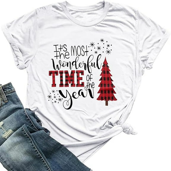 Womens Merry Christmas Shirts Xmas Santa Claus Graphic Print Crewneck Tees Short Sleeve Holiday Gifts Tops