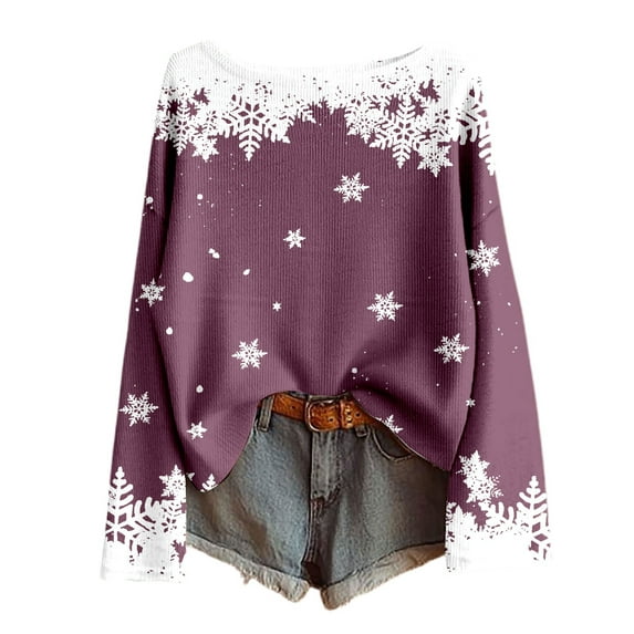 Womens Merry Christmas Sweaters Xmas Tree Star Printed Long Sleeve Scoop Neck Tops Holiday Casual Pullover Knitted Tops Z004-Purple XL