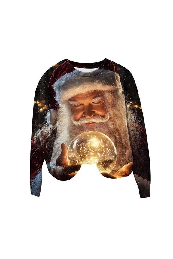 Womens Merry Christmas Sweatshirt Christmas Sweater Retro Santa Claus Print Sweat Shirt Pullover Round Neck Hoodies Xmas Fall Winter Tops