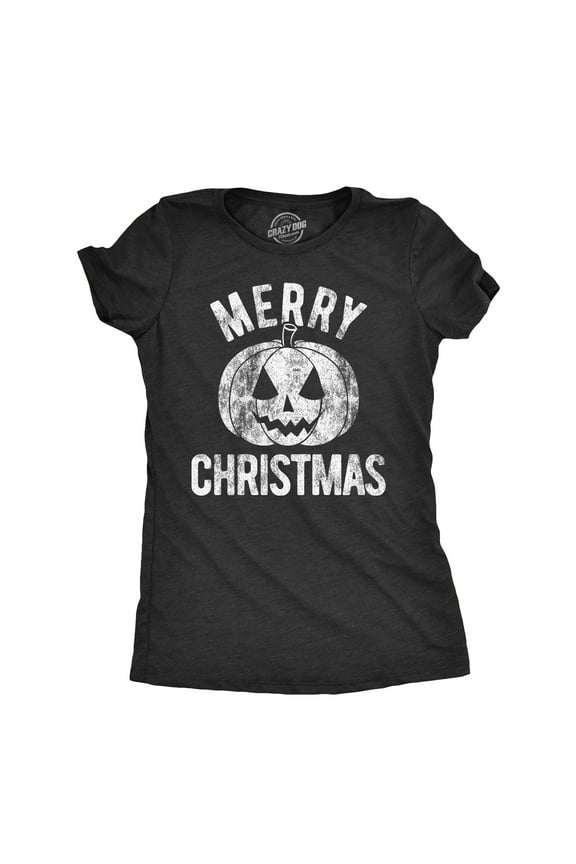 Womens Merry Christmas T Shirt Funny Halloween Pumpkin Jack O Latern Joke Tee for Ladies Womens Graphic Tees
