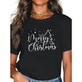 thumbnail image 1 of Womens Merry Christmas Tee T Shirt Graphic Tees Tops Holiday Tree Star Design Short Sleeve Round Neck Black S-5XL, 1 of 5