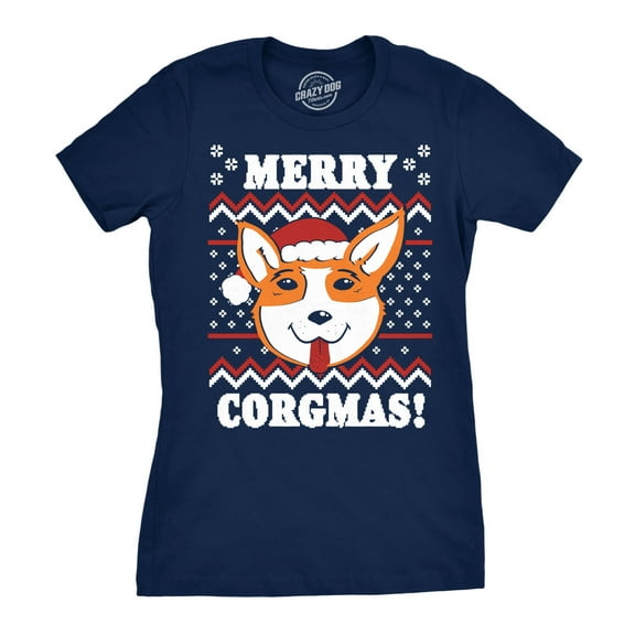 Womens Merry Corgmas Corgi Dog Mom Ugly Christmas Sweater Gift T shirt Funny Womens Graphic Tees
