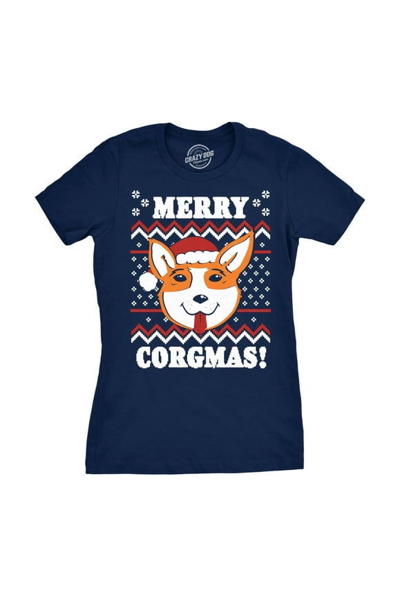 Womens Merry Corgmas Corgi Dog Mom Ugly Christmas Sweater Gift T shirt Funny Womens Graphic Tees