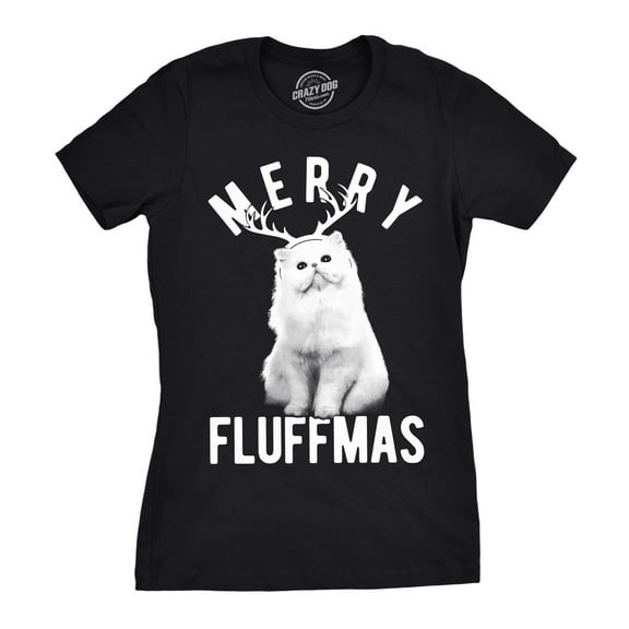 Womens Merry Fluffmas T Shirt Funny Christmas Cat Tee Womens Graphic Tees