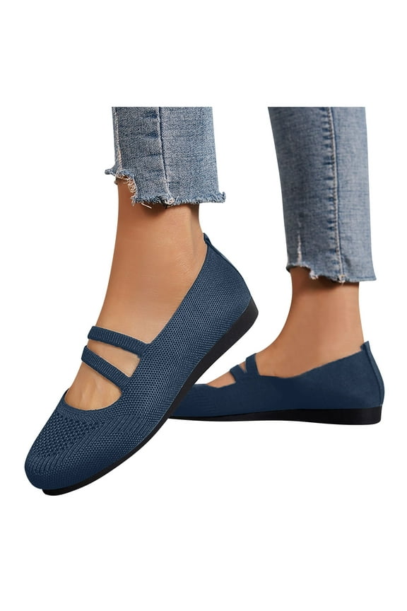 Womens Mesh Ballet Flats Wedge Low Heels Comfortable Casual Knit Round Toe Slip on Loafers Walking Shoes