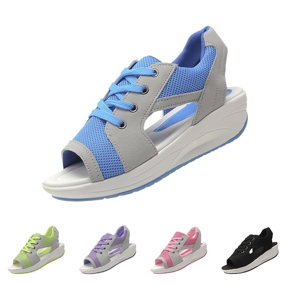 Womens Mesh Cutout Wedge Sandals Lace Up Shock Absorbing Thick Sole Non Slip Summer Walking Sport Sandals 43