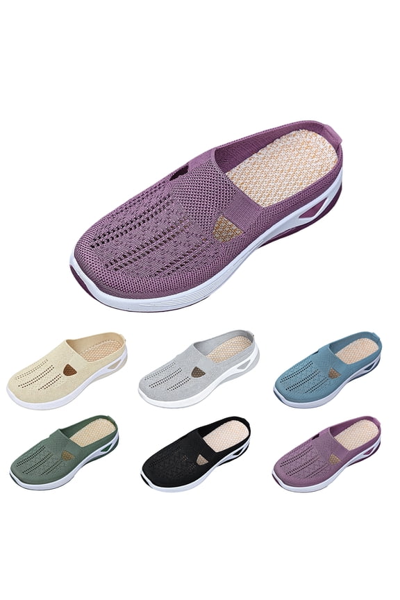 Womens Mesh Knit Backless Walking Mules Comfort Cushioned Insole Non Slip Platform Casual Daily Slipper Shoes 43