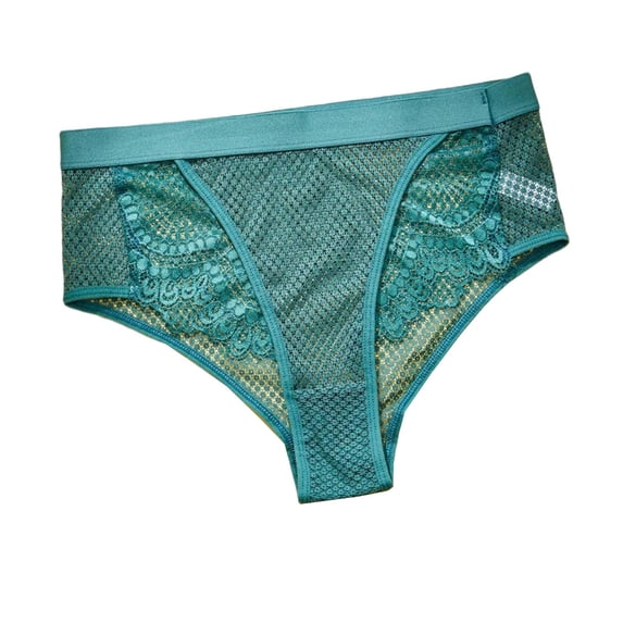VONCOS Womens Mesh Lace Panties Mid Rise Briefs Breathable Everyday Underwear Soft Elastic Waistband Green,Size M