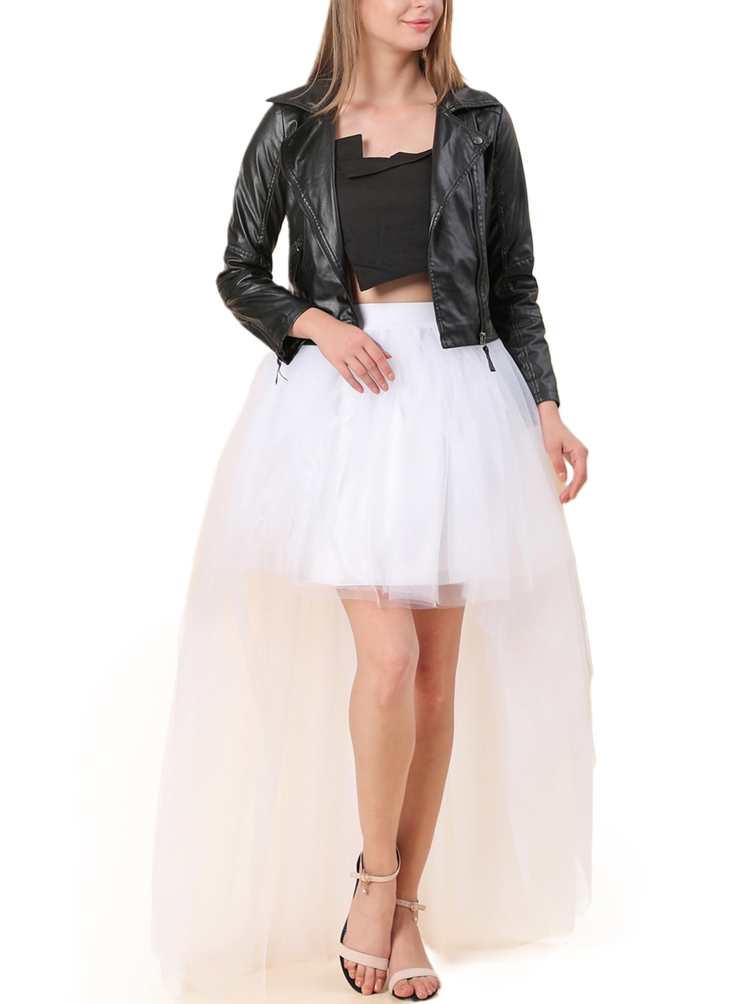 Womens Mesh Layered Tulle Skirt Puff Lace Overlay Long Mesh