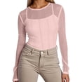 thumbnail image 1 of Womens Mesh Long Sleeve Blouse Elegant Solid Color Casual and Evening Wear Crew Neck Top RD2 M, 1 of 5