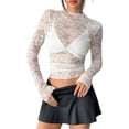thumbnail image 1 of Womens Mesh Long Sleeve Top Sheer Blouse See Through Tee Shirt Lace Tops White L, 1 of 8