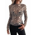 thumbnail image 1 of Womens Mesh Long Sleeve Tops Mock Neck Going Out See Through Shirts Sheer Blouses Clubwear Khaki XL, 1 of 8