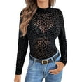 thumbnail image 1 of Womens Mesh Long Sleeve Tops Mock Neck Going Out See Through Shirts Sheer Blouses Clubwear Black M, 1 of 7