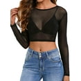 thumbnail image 1 of Womens Mesh Long Sleeve Tops See Through Tee Shirts Party Club Night Lace Blouse Short Black XL, 1 of 10