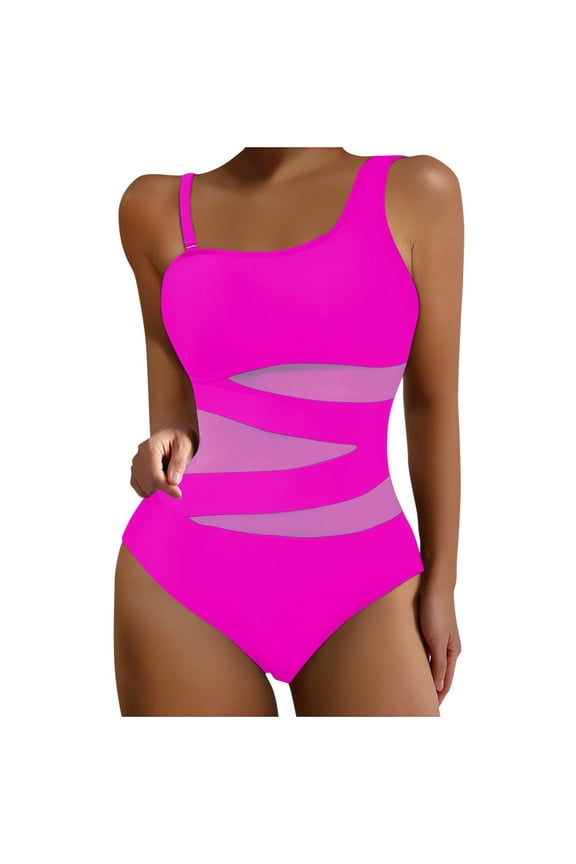 Womens Mesh One Shoulder One Piece Swimsuit Slimming High Cut Bathing Suit
