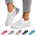 thumbnail image 1 of Womens Mesh Rhinestone Glitter Slip On Orthopedic Sneakers, Ladies Loafers Summer Casual Lightweight and Comfortable Flats Shoes, Breathable Non-Slip Sparkly Walking Shoes Dressy, 39, 1 of 7