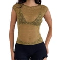 thumbnail image 1 of Womens Mesh Sheer Cap Sleeve Crop Tops Boat Neck See Through Tee Shirts Lace Floral Y2K Layering Top Blouses, 1 of 5