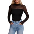 thumbnail image 1 of Womens Mesh Sheer Long Sleeve Top Turtle Neck See Though Shirts Ruched Casual Going Out Blouses Black L, 1 of 6