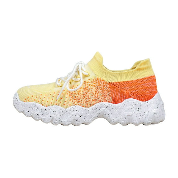 Womens Mesh Sneakers Platform Lace up Running Shoes Color Block Knitted Athletic Walking Tennis Shoes Breathable Lightweight Slip on Sock Shoes Orange Size 8.5