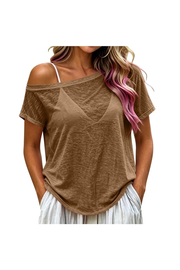 Womens Mesh Tops Short Sleeve Sheer Shirts Loose Fit Crewneck See Through Sexy Top Beach Party Blouses Coverups Mothers Gifts